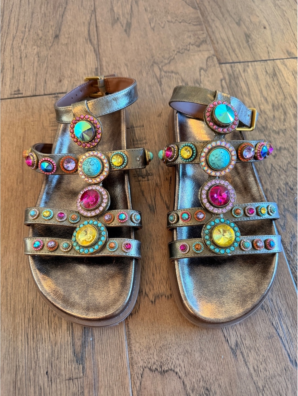 Kurt Geiger Metallic Multi-Color Gemstone Embellished Sandals